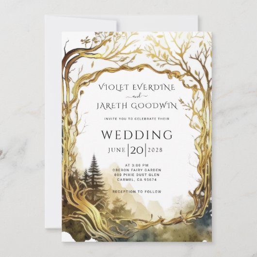 Enchanted Forest Gold Portal bruiloft uitnodiging (Voorkant)