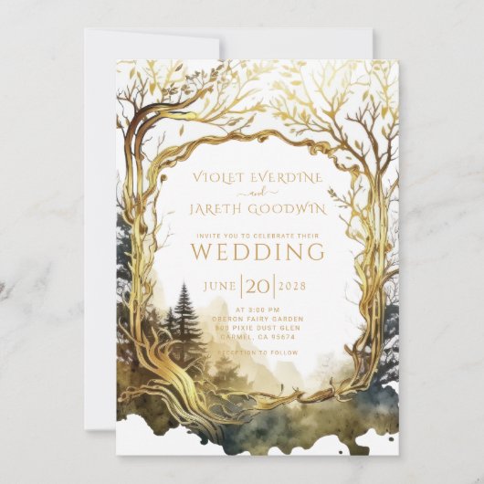 Enchanted Forest Gold Portal bruiloft uitnodiging (Voorkant)