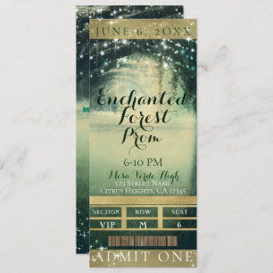 Enchanted Forest Green Blue Prom VIP Party Ticket Kaart