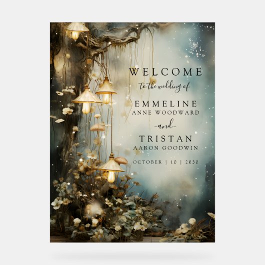 Enchanted Forest hangende lantaarns bruiloft Acryl Bord (Voorkant)