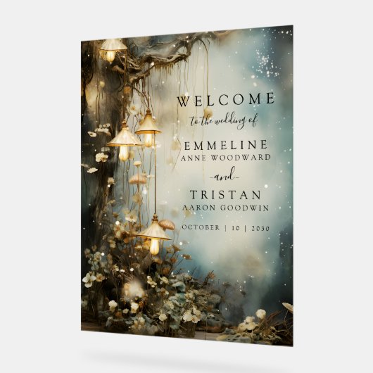 Enchanted Forest hangende lantaarns bruiloft Acryl Bord (Hoek)