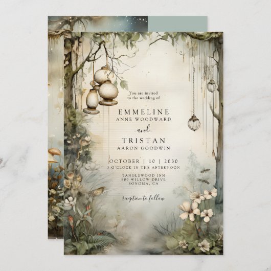 Enchanted Forest hangende lantaarns bruiloft Kaart (Voorkant / Achterkant)