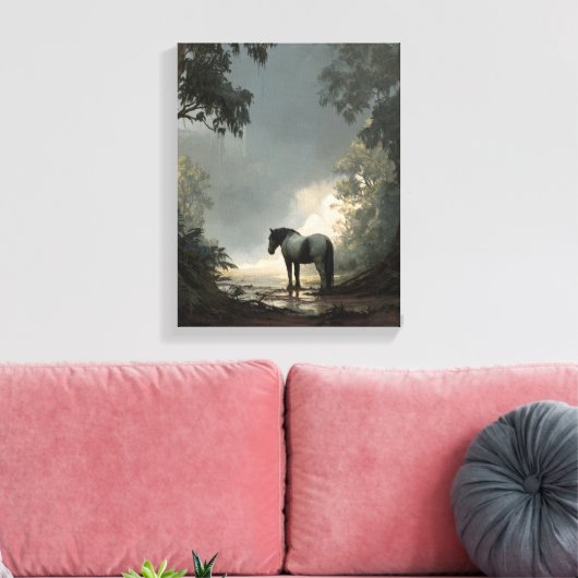 Enchanted Forest Horse Light Beam Art Canvas Afdruk (Insitu (Woonkamer))