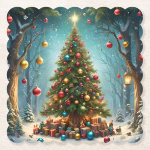 Enchanted Forest: Kerstboom met kerstballen Kartonnen Onderzetters
