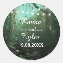 Enchanted Forest Lights Rustic Save the Date Ronde Sticker