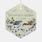 Enchanted Forest Love Bird Wedding Glas Ornament (Voorkant)