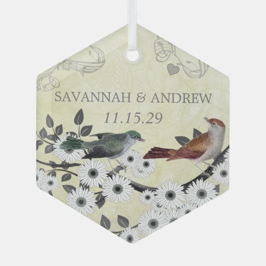 Enchanted Forest Love Bird Wedding Glas Ornament (Voorkant)