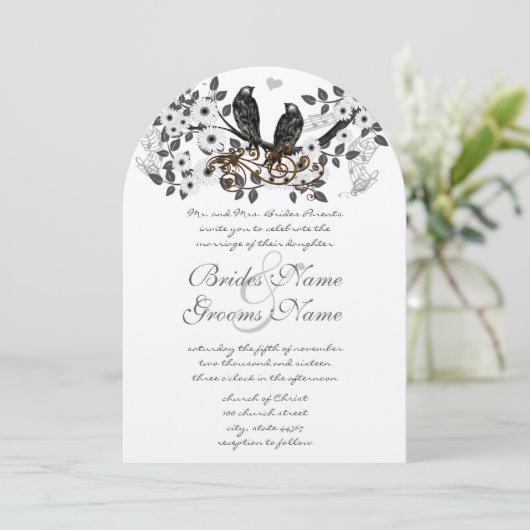 Enchanted Forest Love Bird Wedding Kaart (Staand voorkant)