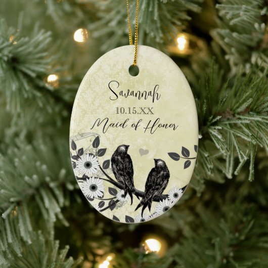 Enchanted Forest Love Bird Wedding Keramisch Ornament (Boom)