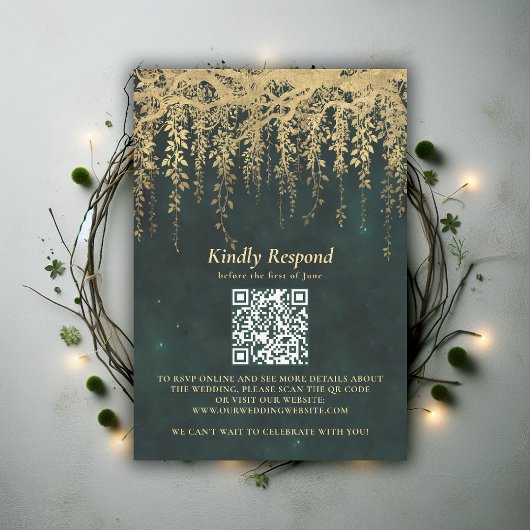 Enchanted Forest Magical Gold Vine Wedding QR RSVP