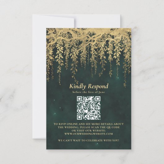 Enchanted Forest Magical Gold Vine Wedding QR RSVP (Voorkant)
