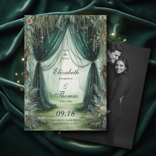 Enchanted Forest Moody Kalligrafie Fotobruiloft Save The Date