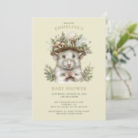 Enchanted Forest Mouse Baby shower Uitnodiging (Staand voorkant)