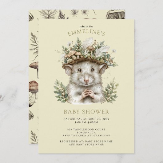 Enchanted Forest Mouse Baby shower Uitnodiging (Voorkant / Achterkant)