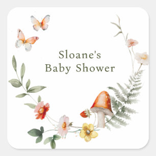 Enchanted Forest Mushroom Baby shower Vierkante Sticker