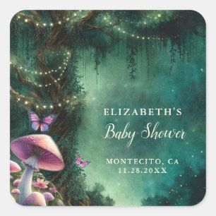 Enchanted Forest Mushrooms Baby shower Welkom Vierkante Sticker