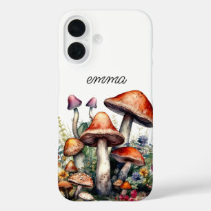 Enchanted Forest Mushrooms gepersonaliseerd iPhone 16 Hoesje