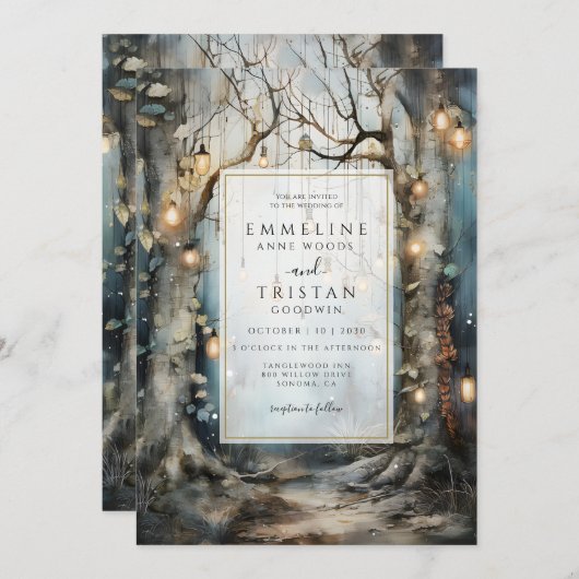 Enchanted Forest Path bruiloft gloeiende lichten Kaart (Voorkant / Achterkant)