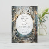 Enchanted Forest Path Glowing Lights Wedding Kaart (Staand voorkant)