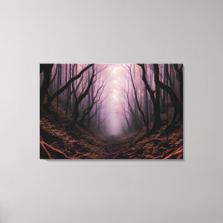 Enchanted Forest Path – Pink Dark Landscape Canvas Afdruk