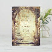 Enchanted Forest Portal Gold Wedding Kaart (Staand voorkant)