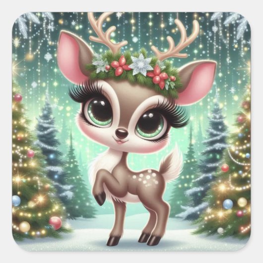 Enchanted Forest Reindeer Princess Vierkante Sticker (Voorkant)