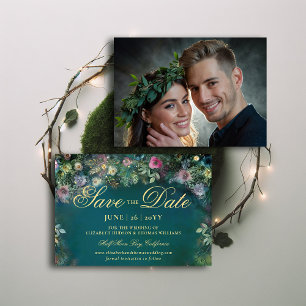 Enchanted Forest Rozen Arch Wedding Sla de datum o Kaart