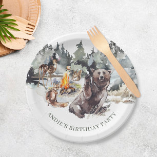Enchanted Forest Rustic Woodland Boy 1e Verjaardag Papieren Bordje