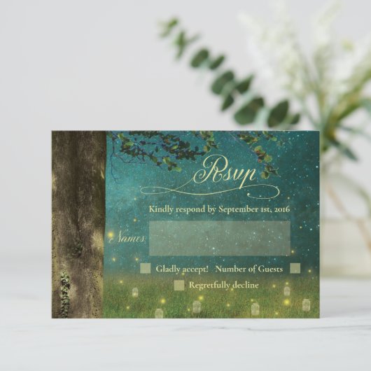 Enchanted Forest rustieke Mason Jar bruiloft RSVP (Staand voorkant)