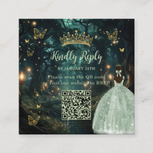Enchanted Forest Sage Green Quinceañera QR RSVP Informatiekaartje