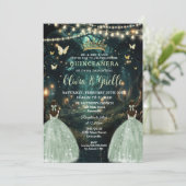 Enchanted Forest Sage Green Twins Quinceañera Kaart (Staand voorkant)