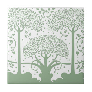 Enchanted Forest Sage Groene & Witte Boom Tegeltje