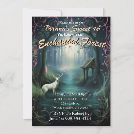 Enchanted Forest Stag Sweet 16 Invitations (Devant)