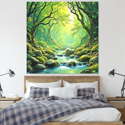 Enchanted Forest Stream-ontwerp Canvas Afdruk (Insitu (Slaapkamer))