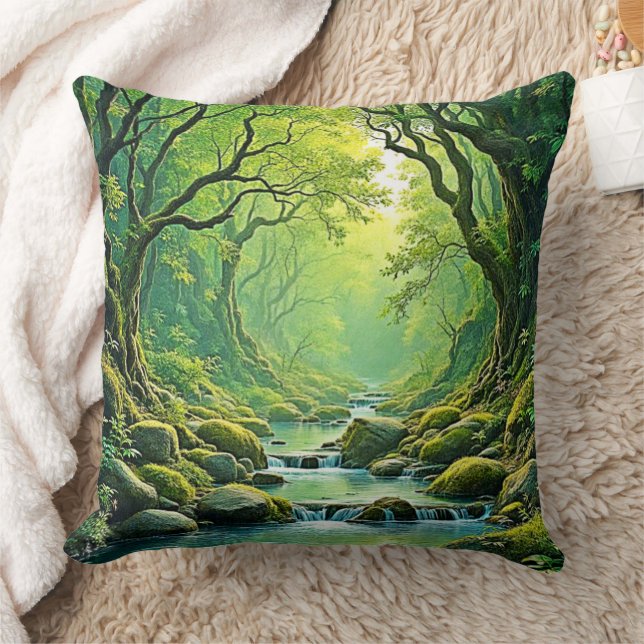 Enchanted Forest Stream-ontwerp Kussen (Deken)