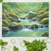 Enchanted Forest Stream-ontwerp Theedoek (Gevouwen)