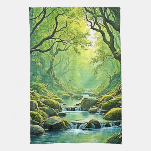 Enchanted Forest Stream-ontwerp Theedoek (Verticaal)