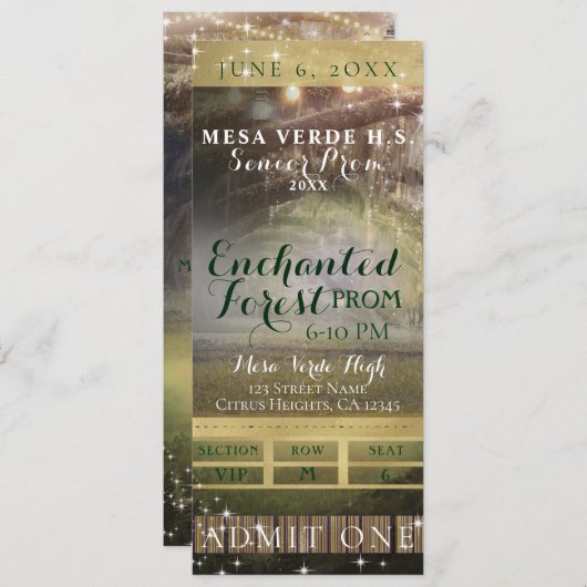 Enchanted Forest String Lights Prom VIP Ticket Kaart (Voorkant / Achterkant)