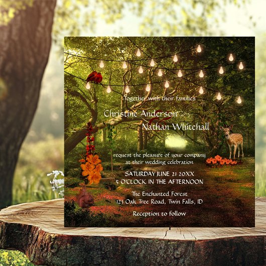 Enchanted Forest String Lights Wedding Invitation Kaart