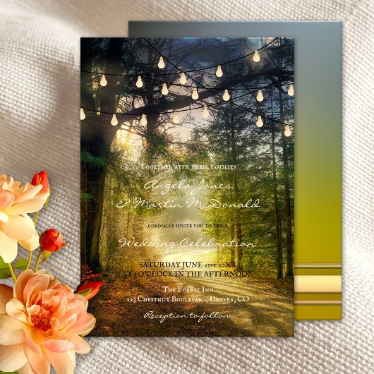 Enchanted Forest String Lights Wedding Invitation Kaart