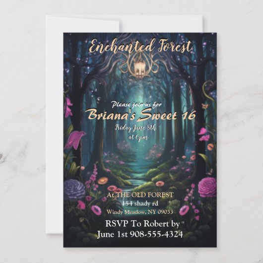 Enchanted Forest Sweet 16 Invitation (Devant)