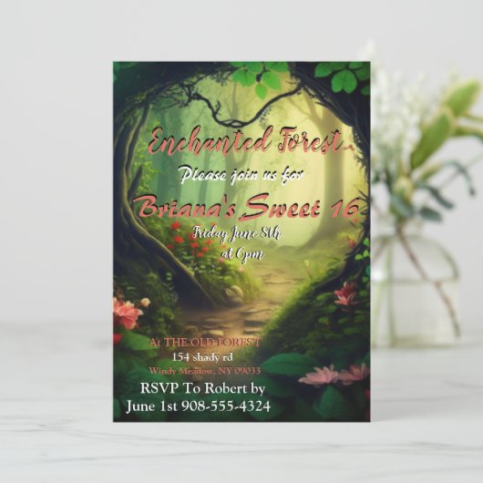 Enchanted Forest Sweet 16 Invitation (Debout devant)