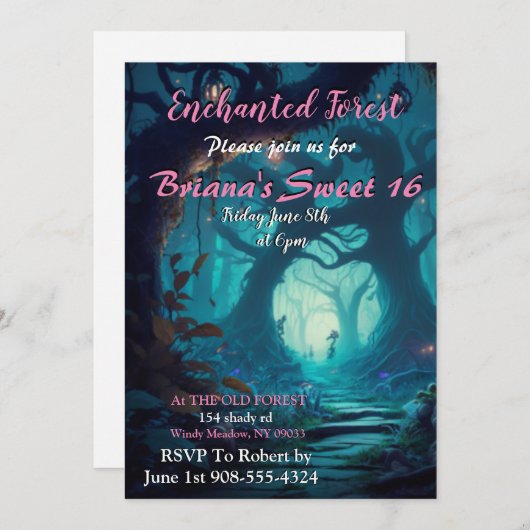 Enchanted Forest Sweet 16 Invitation (Devant / Derrière)