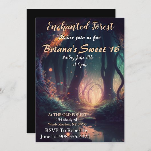 Enchanted Forest Sweet 16 Invitation (Devant / Derrière)