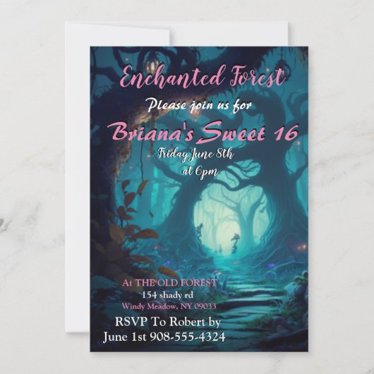 Enchanted Forest Sweet 16 Invitation Kaart (Voorkant)