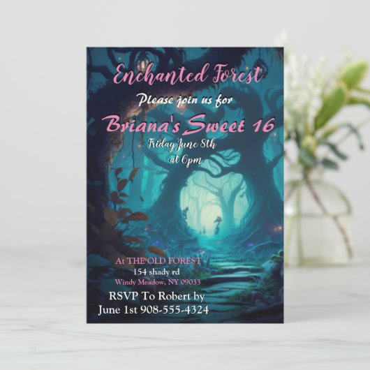 Enchanted Forest Sweet 16 Invitation Kaart (Staand voorkant)