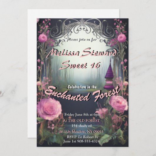 Enchanted Forest Sweet 16 Invitations (Devant / Derrière)