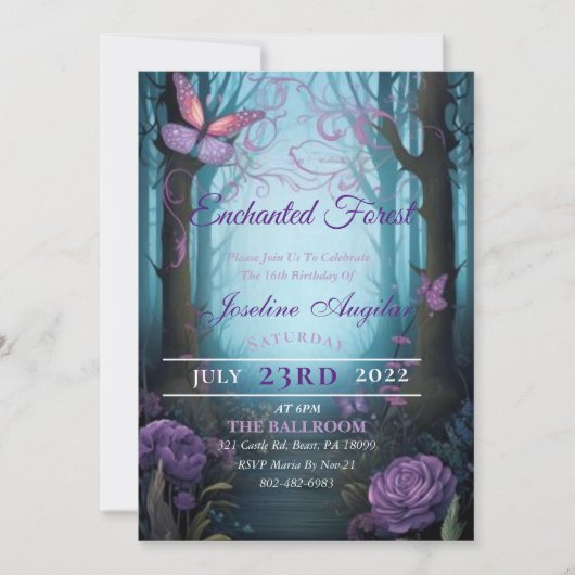 Enchanted Forest Sweet 16 Invitations (Devant)