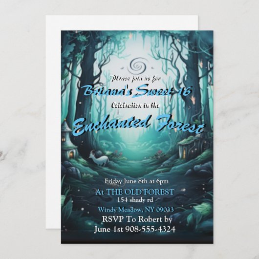 Enchanted Forest Sweet 16 Invitations (Devant / Derrière)