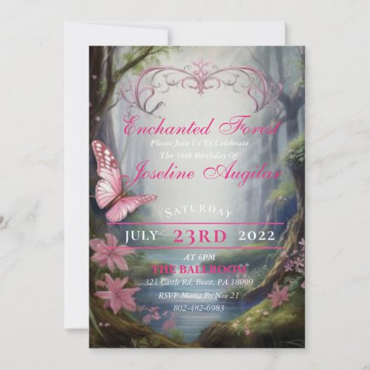 Enchanted Forest Sweet 16 Invitations (Devant)